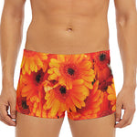 Orange Daisy Flower Print Men's Short Boxer Briefs