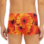 Orange Daisy Flower Print Men's Short Boxer Briefs