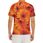 Orange Daisy Flower Print Men's Short Sleeve Rash Guard