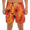 Orange Daisy Flower Print Men's Split Running Shorts