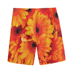 Orange Daisy Flower Print Men's Sports Shorts