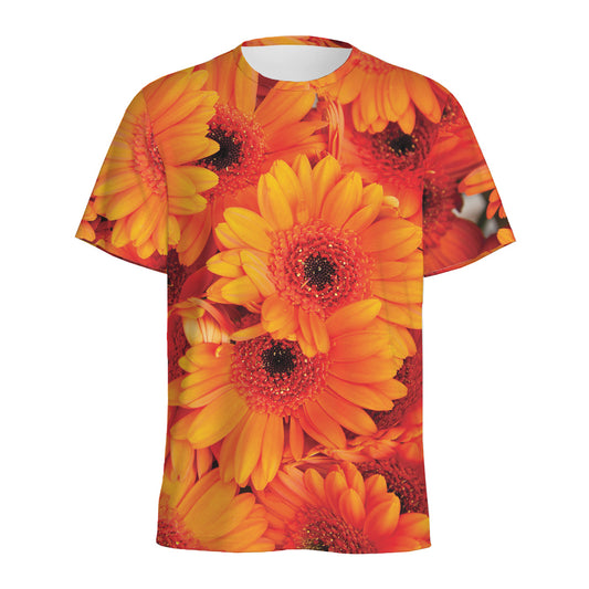 Orange Daisy Flower Print Men's Sports T-Shirt