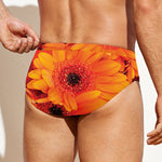 Orange Daisy Flower Print Men's Swim Briefs