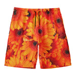 Orange Daisy Flower Print Men's Swim Trunks