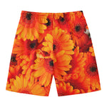 Orange Daisy Flower Print Men's Swim Trunks