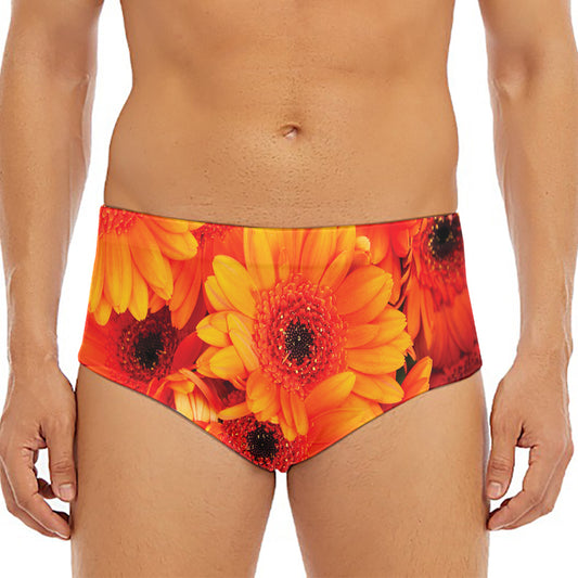 Orange Daisy Flower Print Men's Triangle Swim Briefs
