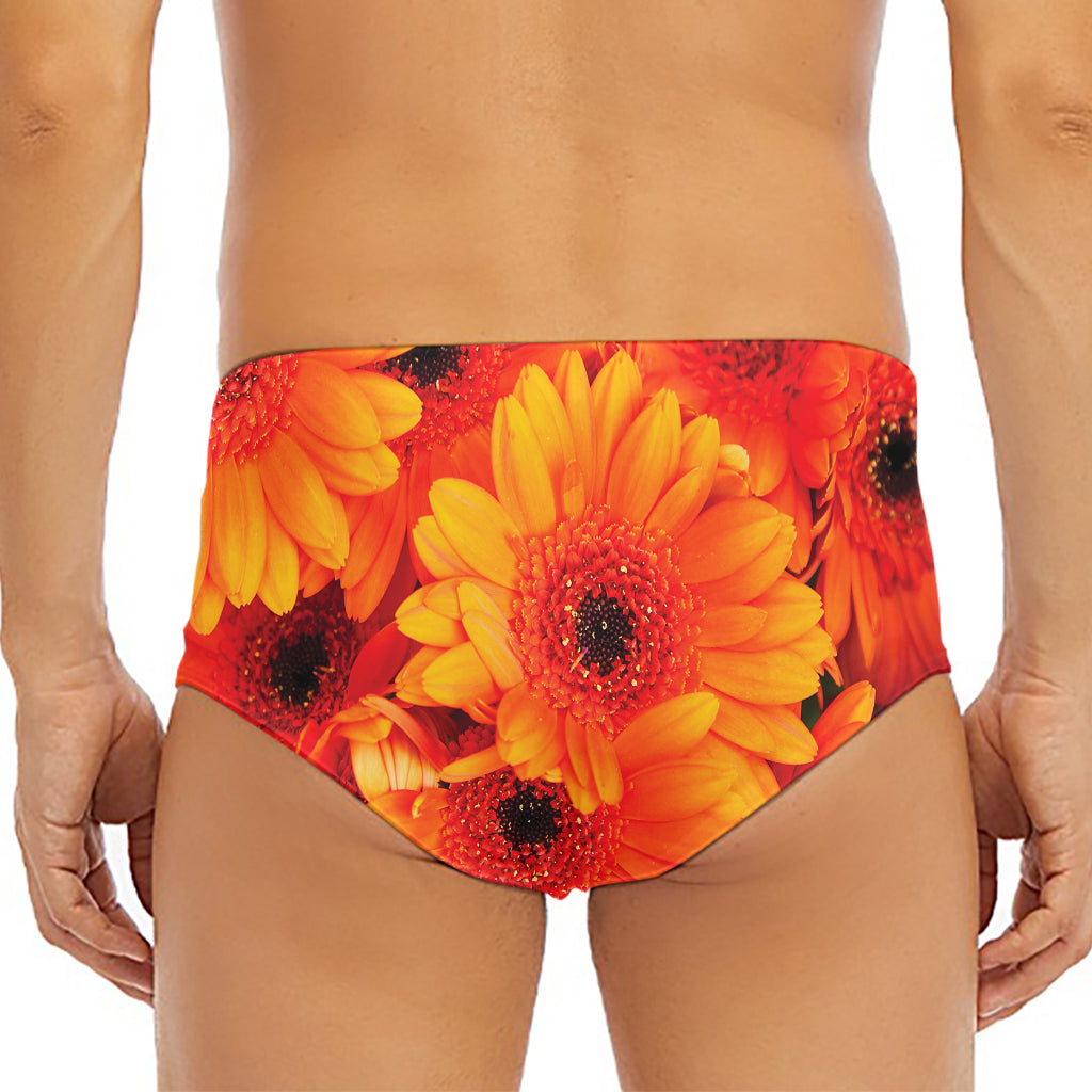 Orange Daisy Flower Print Men's Triangle Swim Briefs