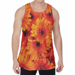 Orange Daisy Flower Print Men's Velvet Tank Top