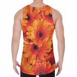 Orange Daisy Flower Print Men's Velvet Tank Top
