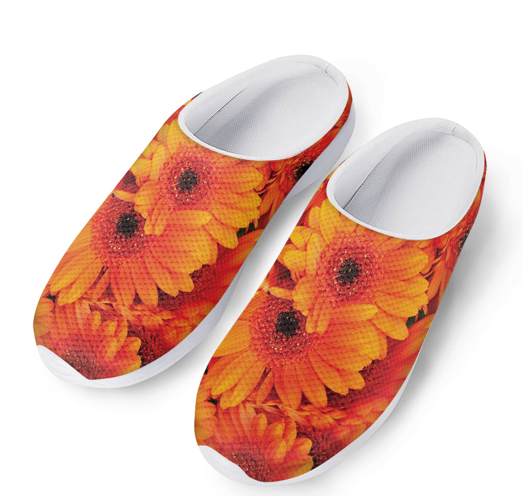 Orange Daisy Flower Print Mesh Casual Shoes