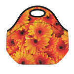 Orange Daisy Flower Print Neoprene Lunch Bag