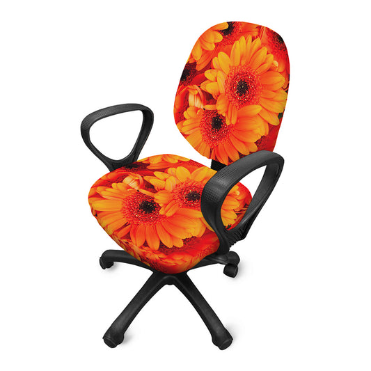 Orange Daisy Flower Print Office Chair Cover