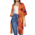 Orange Daisy Flower Print Open Front Beach Cover Up