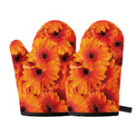 Orange Daisy Flower Print Oven Mitts