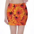 Orange Daisy Flower Print Pencil Mini Skirt