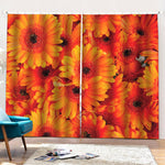 Orange Daisy Flower Print Pencil Pleat Curtains