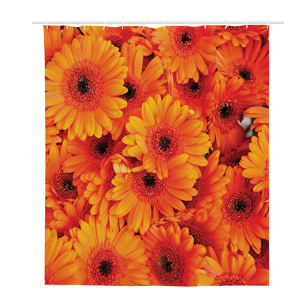 Orange Daisy Flower Print Polyester Shower Curtain