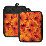 Orange Daisy Flower Print Pot Holders With Pocket