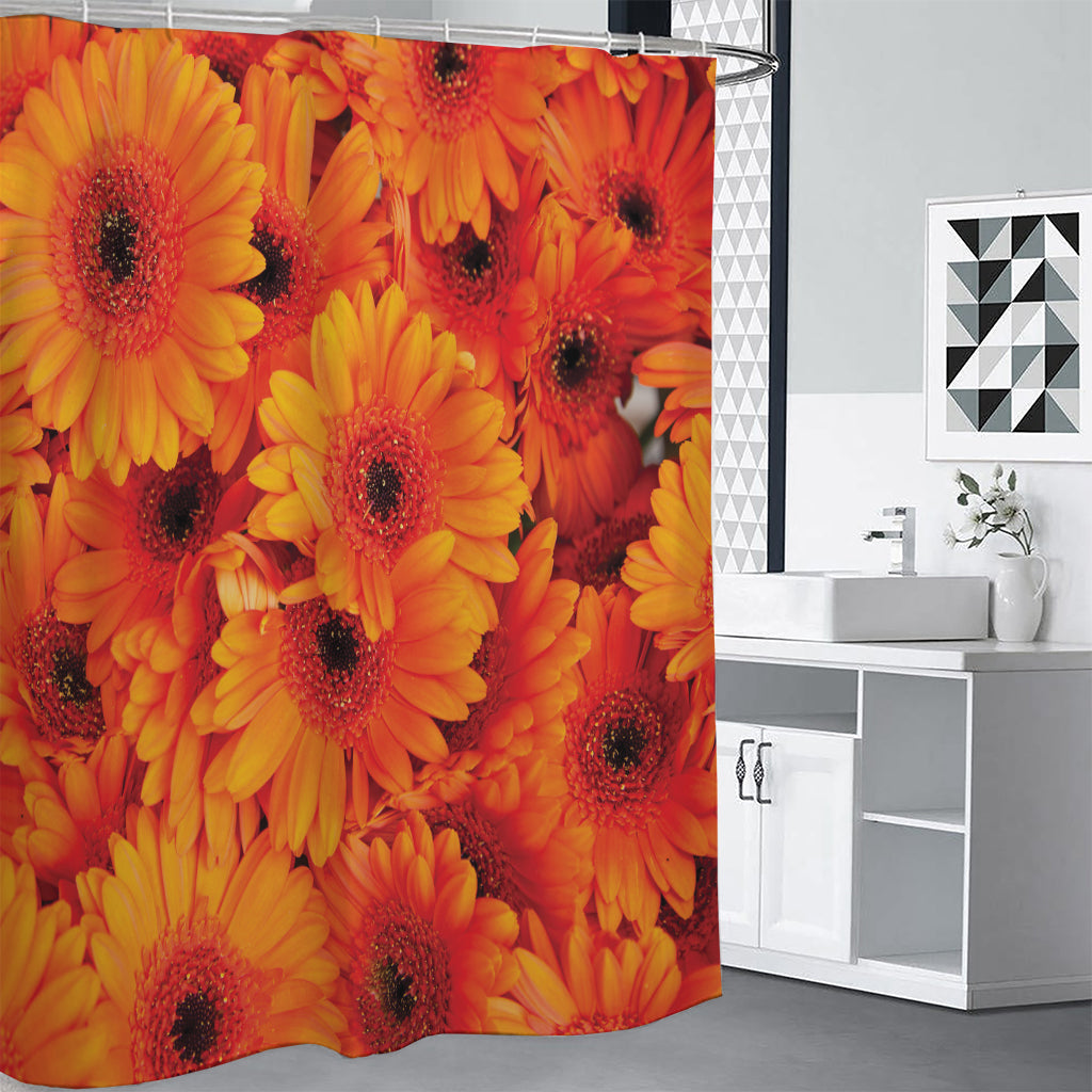 Orange Daisy Flower Print Premium Shower Curtain