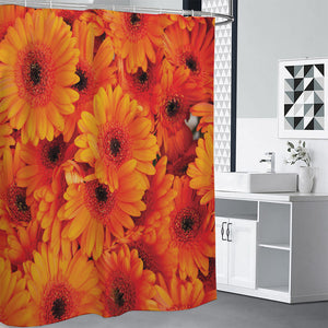 Orange Daisy Flower Print Premium Shower Curtain