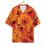 Orange Daisy Flower Print Rayon Hawaiian Shirt