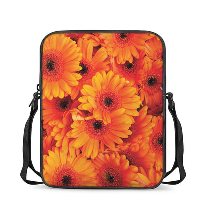 Orange Daisy Flower Print Rectangular Crossbody Bag