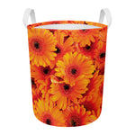 Orange Daisy Flower Print Round Laundry Basket