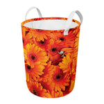 Orange Daisy Flower Print Round Laundry Basket