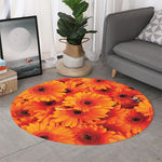 Orange Daisy Flower Print Round Rug