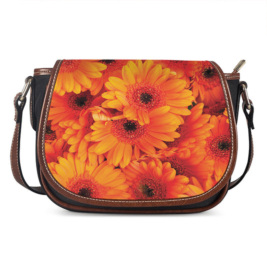 Orange Daisy Flower Print Saddle Bag