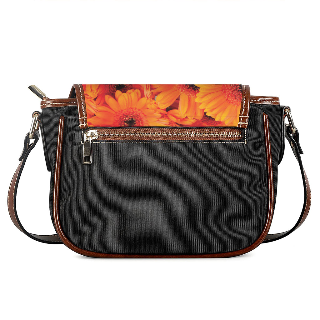 Orange Daisy Flower Print Saddle Bag