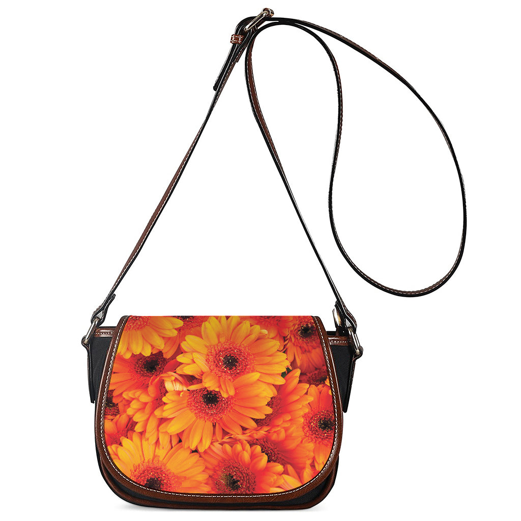 Orange Daisy Flower Print Saddle Bag