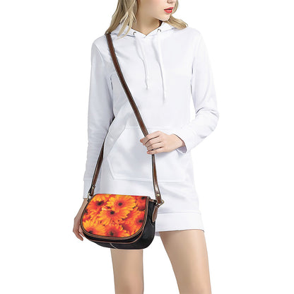 Orange Daisy Flower Print Saddle Bag