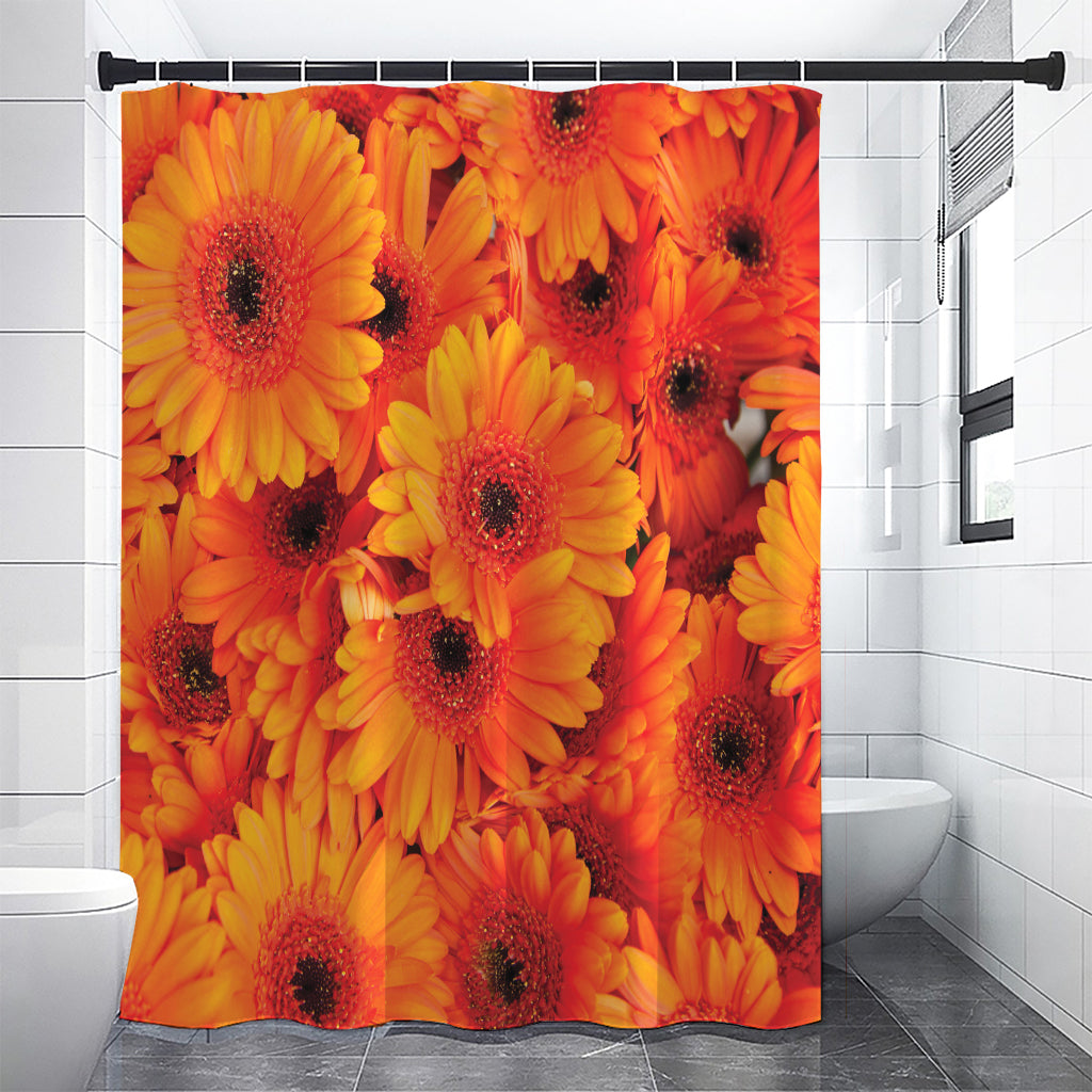 Orange Daisy Flower Print Shower Curtain