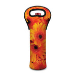Orange Daisy Flower Print Single Neoprene Wine Tote