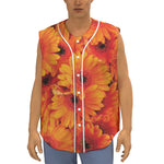 Orange Daisy Flower Print Sleeveless Baseball Jersey