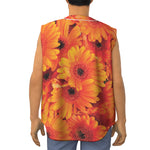 Orange Daisy Flower Print Sleeveless Baseball Jersey