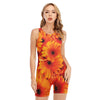 Orange Daisy Flower Print Sleeveless One Piece Swimsuit