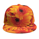 Orange Daisy Flower Print Snapback Cap
