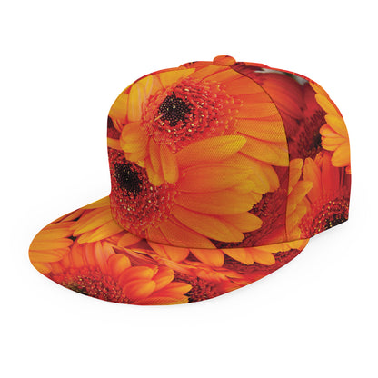Orange Daisy Flower Print Snapback Cap