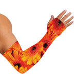 Orange Daisy Flower Print Sun Protection Arm Sleeves