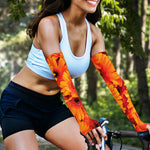 Orange Daisy Flower Print Sun Protection Arm Sleeves