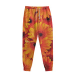 Orange Daisy Flower Print Sweatpants