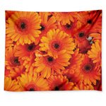 Orange Daisy Flower Print Tapestry