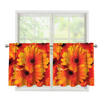 Orange Daisy Flower Print Tier Curtains