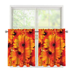 Orange Daisy Flower Print Tier Curtains