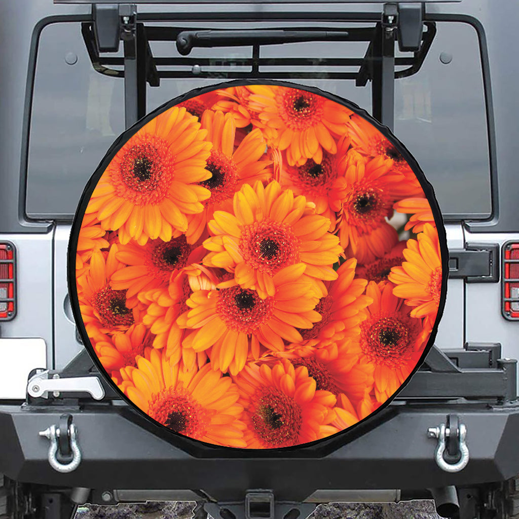 Orange Daisy Flower Print Tire Cover