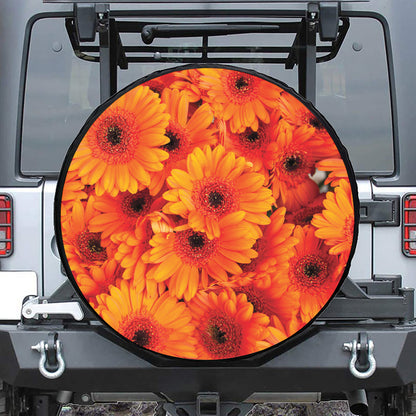 Orange Daisy Flower Print Tire Cover