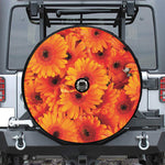 Orange Daisy Flower Print Tire Cover With Camera Hole