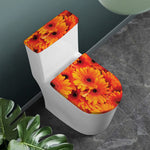 Orange Daisy Flower Print Toilet Lid And Tank Cover Set